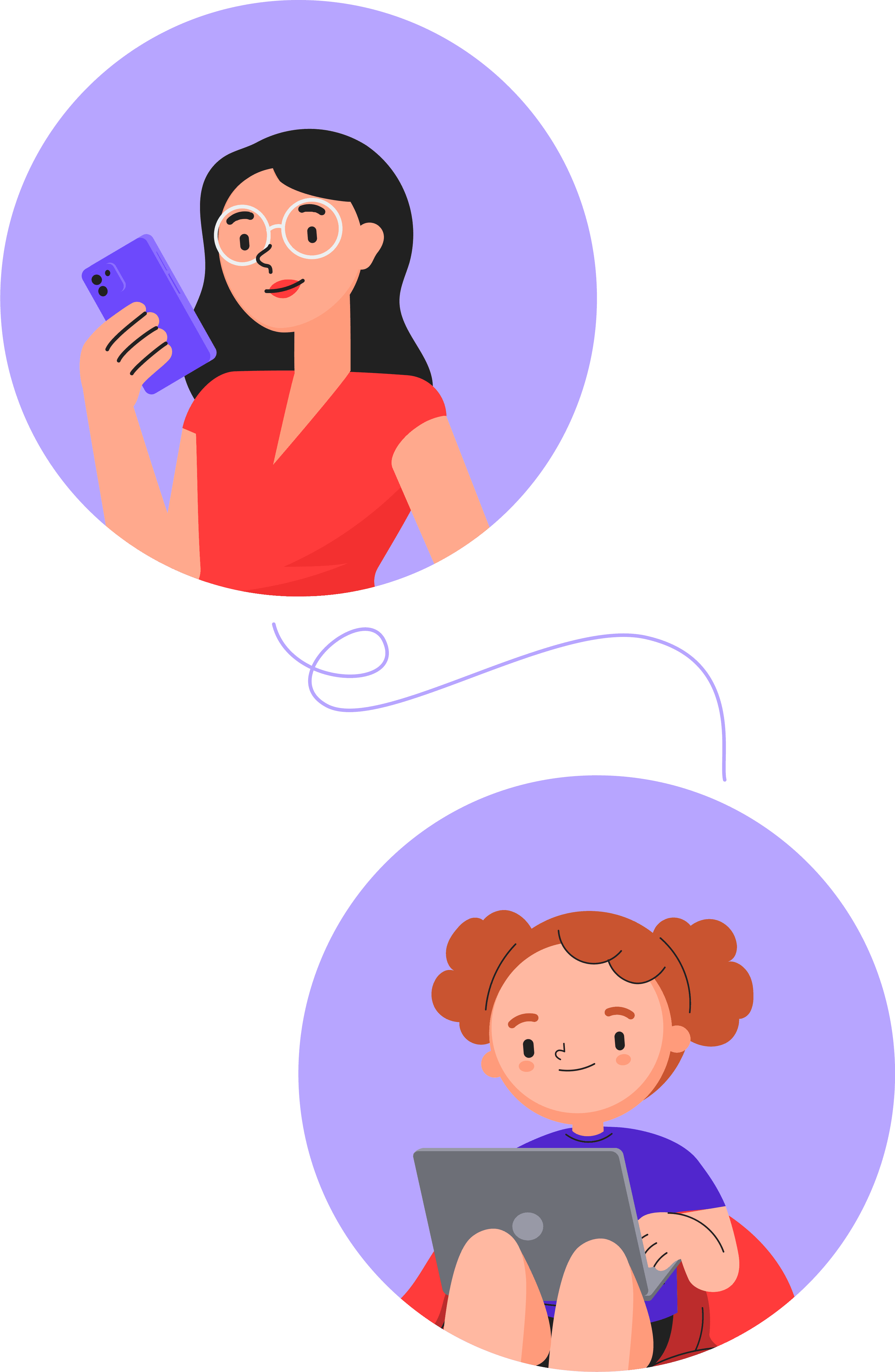 A parent checking their phone while a child uses a laptop